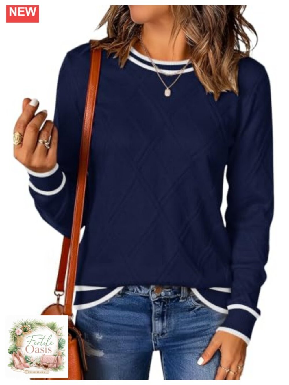 LOMON Women's Cable Knit Pullover Sweater Crew Neck Long Sleeve Fall Top